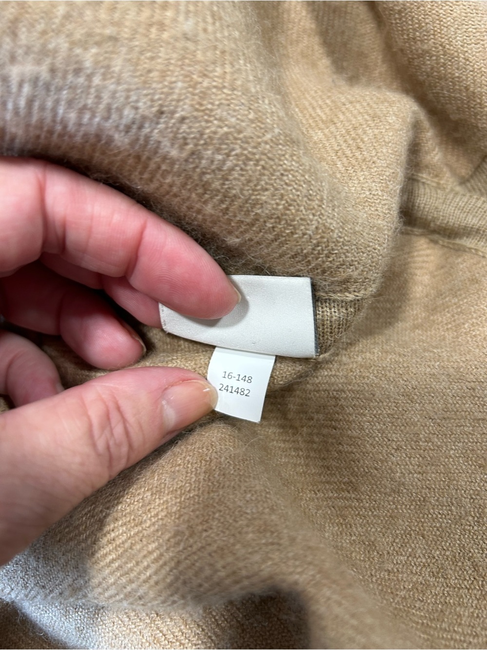 CUYANA Baby Alpaca Turtleneck Oversized Poncho Tan Sweater Women’s Petite - Picture 5 of 7